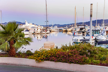 Sea bay marina with yachts and boats in Cannes