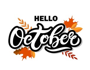 October. Hand drawn lettering. Vector illustration. Best for Autumn design.