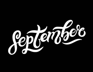 September. Hand drawn lettering. Vector illustration. Best for Autumn design.