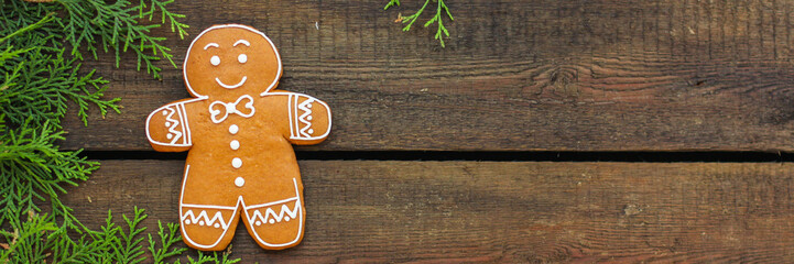 gingerbread. gifts and holiday, happy New Year. festive background. food background. top view