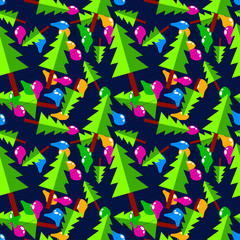 Obraz premium Christmas trees with colored light bulbs on a dark blue background