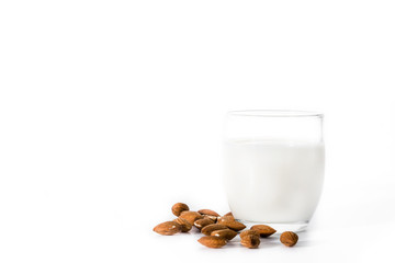Almond milk isolated on white background. Copyspace