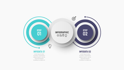 Business infographic design element. Modern circle process with 2 options. Vector illustration.