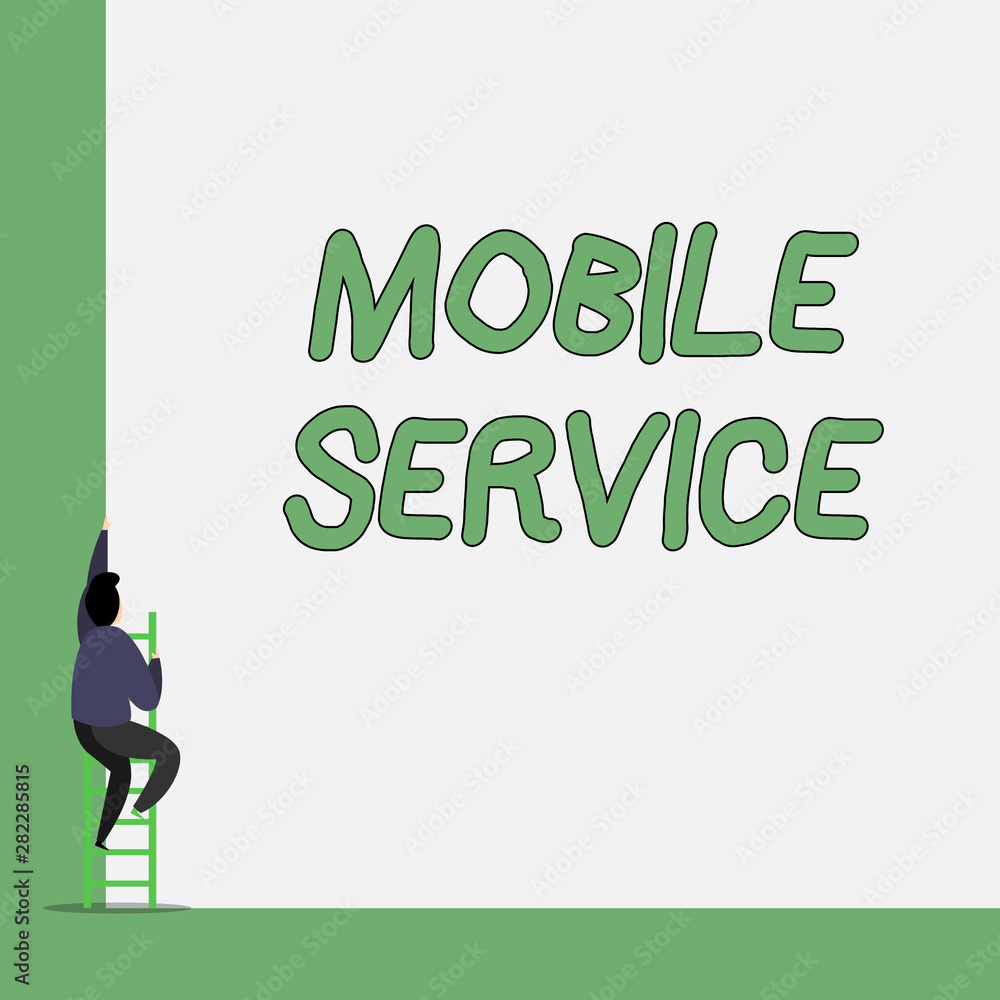 Poster writing note showing mobile service. business concept for radio communication utility between mobile