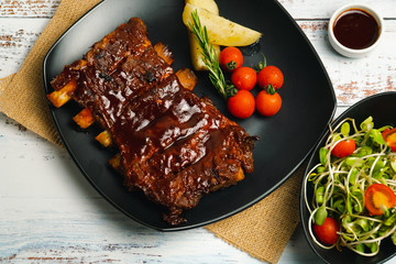 Food shot Grilled BBQ pork rip