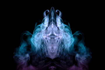 An abstract image of green smoke in the form of the head of a mystical animal with an open mouth...