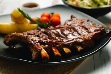 Food shot Grilled BBQ pork rip