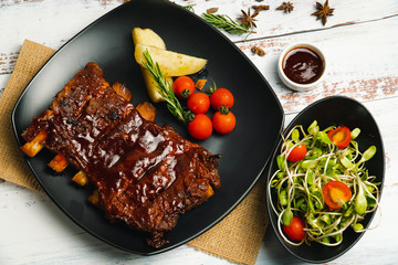 Food shot Grilled BBQ pork rip