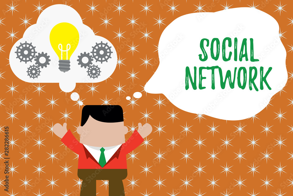 Poster writing note showing social network. business concept for interactions sharing information interdemo