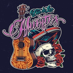 Day of Dead colorful vintage print