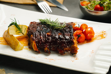 Food shot Grilled BBQ pork rip