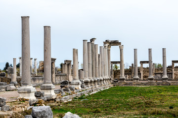 Marble columns in the Ancient city of Perge near Antalya, Turkey