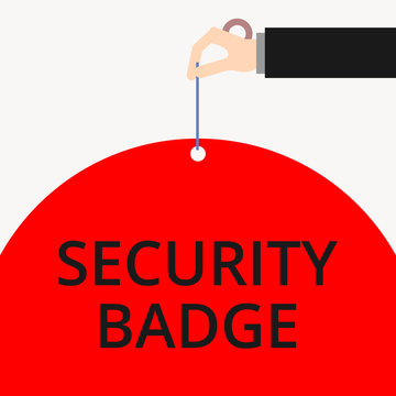 Word writing text Security Badge. Business photo showcasing Credential used to gain accessed on the controlled area Male hand arm needle punching big half blank balloon geometrical background