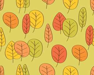 Autumn simple seamless pattern for textile, wallpapers, gift wrap and scrapbook. Fall of the leaves. Vector.