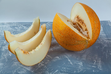 Sliced ​​three slices of ripe melon