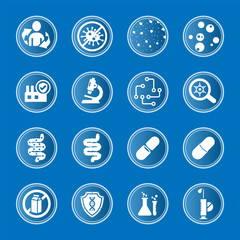 Collection of medical icons on the subject of the intestinal immune system