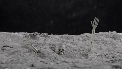 halloween, human skeleton in ashes