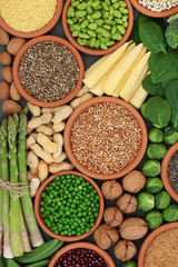 Healthy food  high in protein with legumes, fresh vegetables, grains, seeds and nuts. Super foods high in dietary fibre, vitamins and antioxidants. Suitable for vegans and vegetarians.