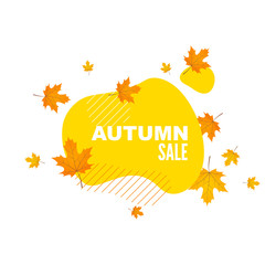 Obraz premium Abstract autumn fluid banner with yellow and orange leaves of maple. Vector sale banner with withered foliage.
