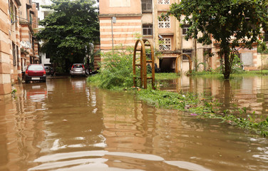 Residential area under flood water