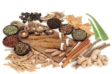 Adaptogen food collection with herbs and spices. Used in herbal medicine to help the body resist...