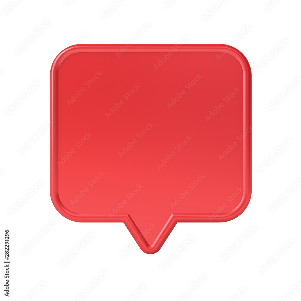 Poster Blank red social media notification speech bubble pin isolated on white background 3D rendering