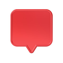 Blank red social media notification speech bubble pin isolated on white background 3D rendering