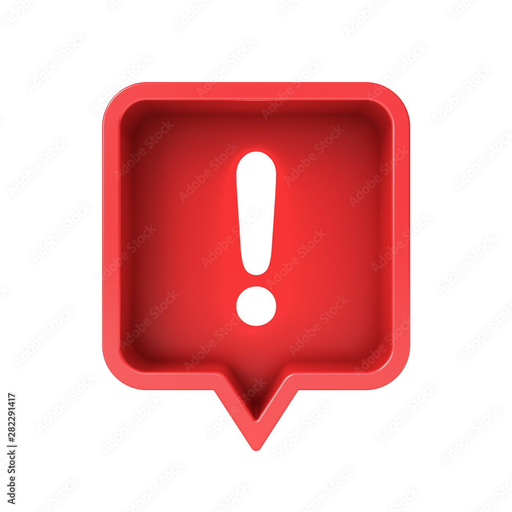 Aufkleber 3d social media notification neon light exclamation mark icon in red rounded square pin isolated ove