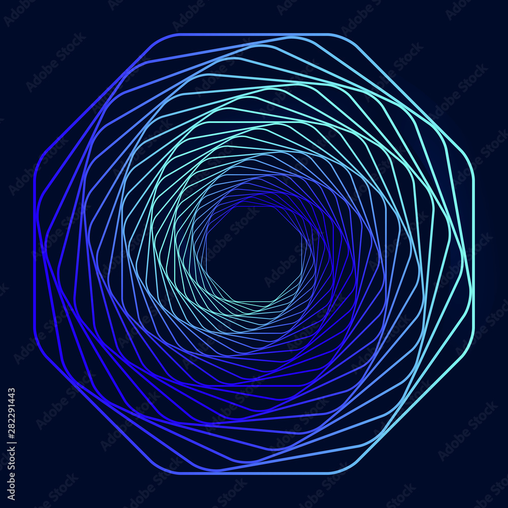 Poster swirling symbol. optical illusion. twisted structure. 3d wireframe abstract tunnel. vector illustrat
