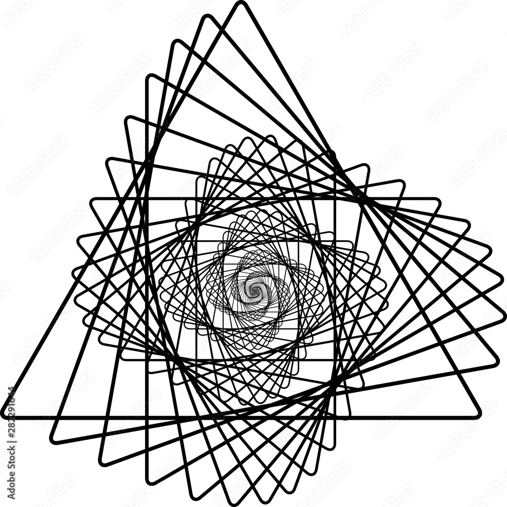 Poster swirling symbol. optical illusion. twisted triangle. 3d wireframe abstract tunnel. vector illustrati