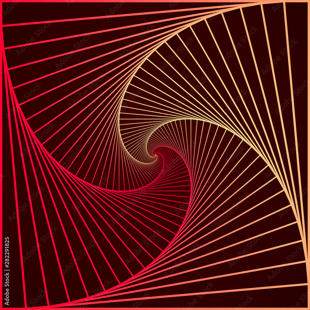 Poster swirling symbol. optical illusion. twisted square. 3d wireframe abstract tunnel. vector illustration
