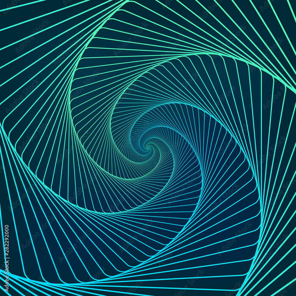 Poster swirling symbol. optical illusion. twisted structure. 3d wireframe abstract tunnel. vector illustrat