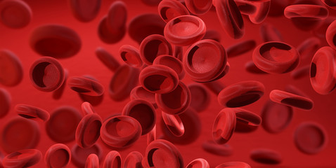red blood cells in front of blurred blood cells background 3d-illustration