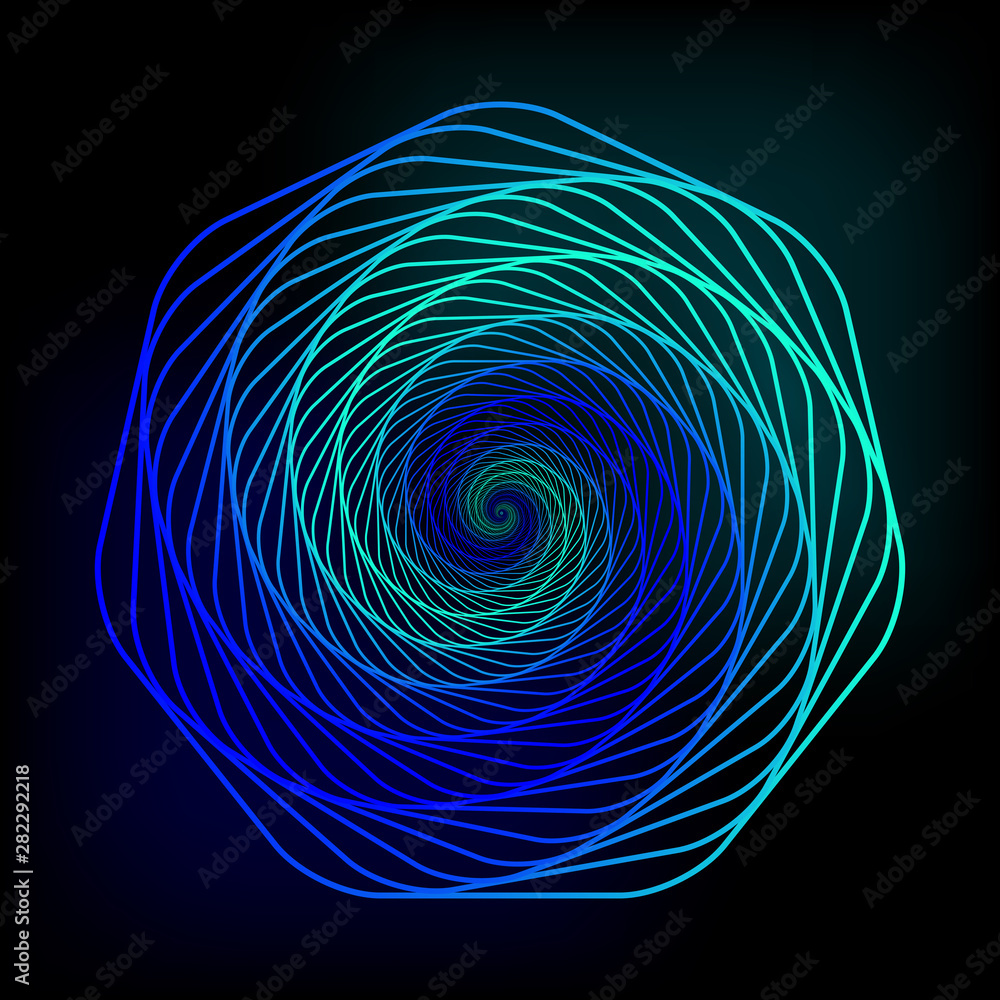Poster swirling symbol. optical illusion. twisted structure. 3d wireframe abstract tunnel. vector illustrat
