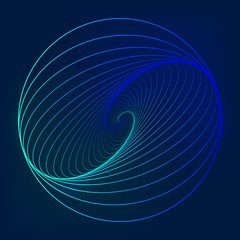 Swirling symbol. Optical illusion. Twisted circle. 3D wireframe abstract tunnel. Vector illustration.
