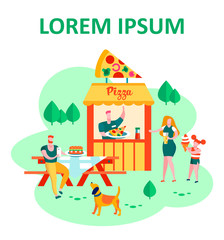 Fototapeta premium Happy Family Visiting Summer Outdoors Food Court