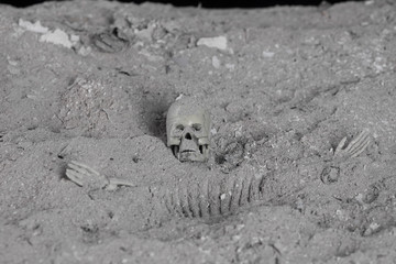 halloween, human skeleton in ashes