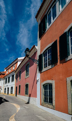 Fototapeta na wymiar Cascais, Portugal colourful narrow houses in historical centre