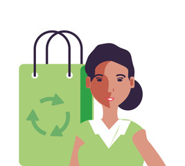 young woman with paper bag eco friendly