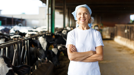 Woman farmer on dairy farm