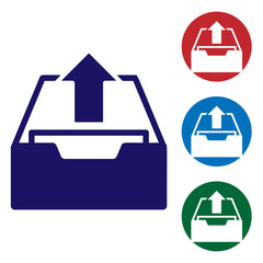 Blue Upload inbox icon isolated on white background. Extract files from archive. Set color icon in circle buttons. Vector Illustration © vector_v