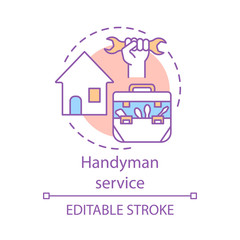 Handyman service concept icon. Home service idea thin line illustration. Home repair. Broken windows and electric lamps fix. House maintenance. Vector isolated outline drawing. Editable stroke