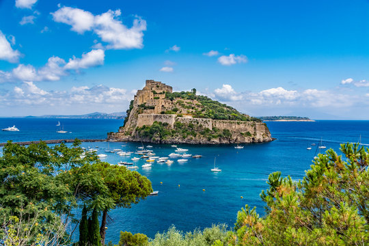 Aragonese Castle - Castello Aragonese on a beautiful summer day, Ischia island, Italy