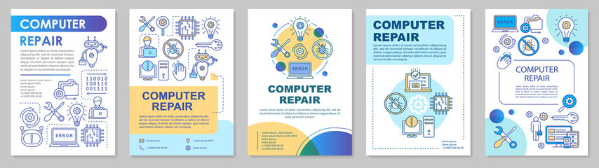 Computer repair brochure template layout. Operating system reinstall. Flyer, booklet, leaflet print design with linear illustrations. Vector page layouts for annual reports, advertising posters
