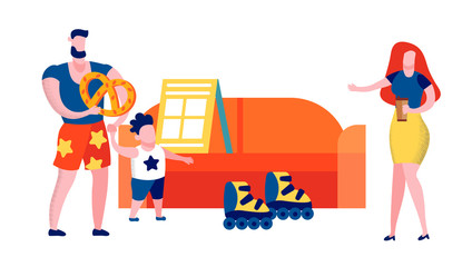 Happy Family in Store Buying Rolling Skates to Son