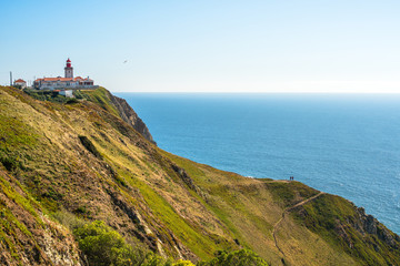Fototapeta na wymiar Cape Roca (Cabo da Roca) Lighthouse Landscape in Sintra, Portugal.