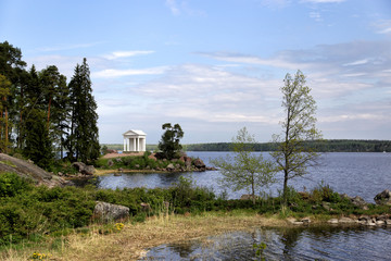 Mon repos - rocky landscape park of the 18th century on the bank of the Zashchitnaya Bay in the city of Vyborg, Russia
