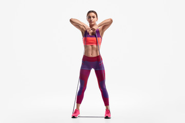 Fit female pulling elastic band