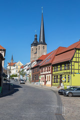 Fototapeta na wymiar Innenstadt von Burg bei Magdeburg, Jerichower Land, Sachsen-Anhalt, mit bunten Häusern