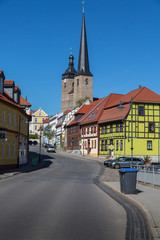 Innenstadt von Burg bei Magdeburg, Jerichower Land, Sachsen-Anhalt, mit bunten Häusern